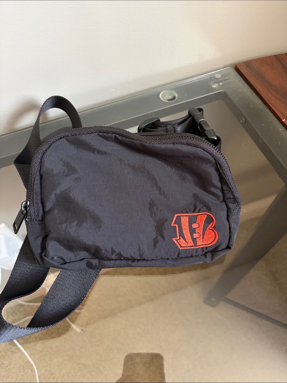 Black Crossbody Sling Bag with Orange Bengals Logo